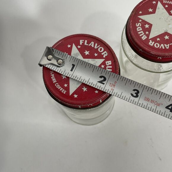 2 Vintage FLAVOR BUDS 100% PURE COFFEE GLASS BOTTLES / JAR Original Lids - Picture 8 of 11